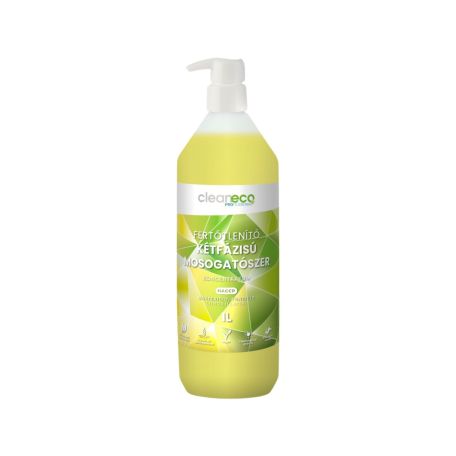 Cleaneco kézi kétfázisú fertőtlenítő folyékony mosogatószer pumpás1l
