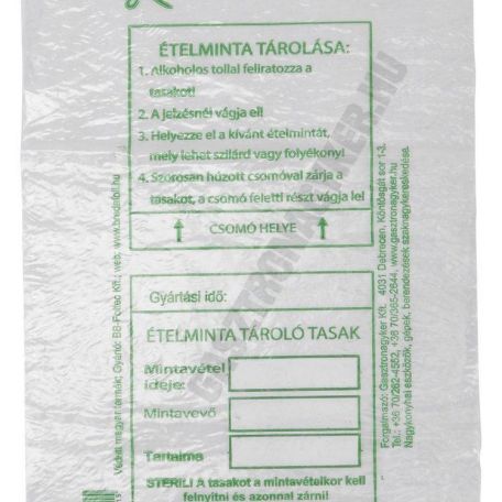 Műanyag ételminta tasak 20x36cm 100db/csomag 25µ
