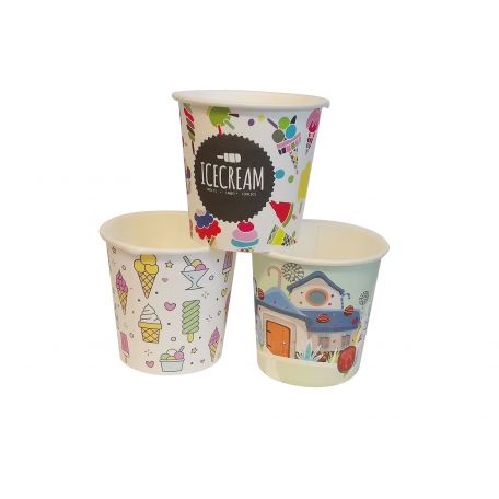 Papírtégely fagyis mintás 150ml 50db/csomag (csomagon belül többféle mintával)
